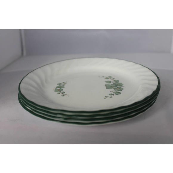 Corelle dessert plate set of 4 Calloway - green ivey on white w/ rim 7.25" - Picture 1 of 5